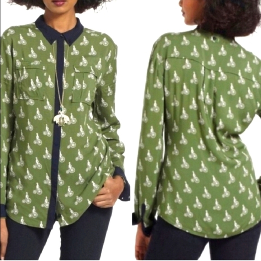 ANTHROPOLOGIE MAEVE‎ Bagatelle Bicycle Button Up Blouse Size 2